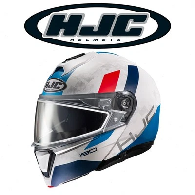 HJC i90 SYREX SNOW DUAL SHIELD Modular Snowmobile Helmet - White-Red-Blue / Foto 1 de 4