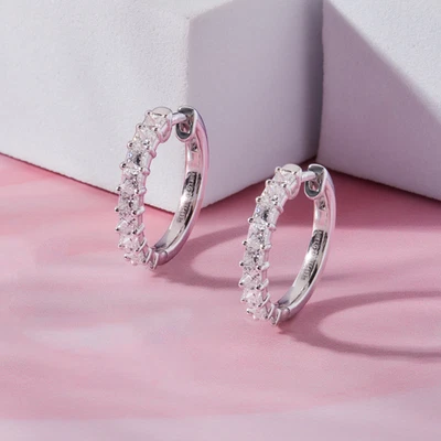 Huggie Hoop Lab Grown Diamond Earring 1.00 Ct Princess Cut 925 Sterling Silver - Image 1 of 4