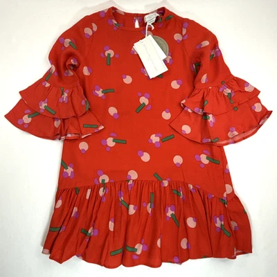 Stella McCartney Kids - Girls Red Geometric Flower Dress 4Y (NEW with Tags) - Image 1 of 4