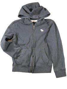 Abercrombie Kids Black Zip-Up Hoodie Size 7/8 with Embroidered Moose - Picture 1 of 7