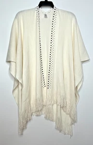 Cremefarbenes Oversize Tuch Halstuch, Metallperlen vorne offen, Einheitsgröße - Bild 1 von 10