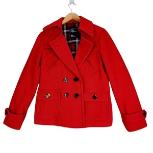 American Eagle sz M Women Quilted Pea Coat Red Wool Double Breasted Nautical Y2K - Picture 1 of 12