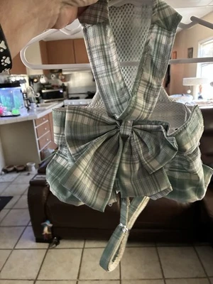 Plaid Dog Dress with Bow and Harness Strap With Matching Leash - Image 1 of 2