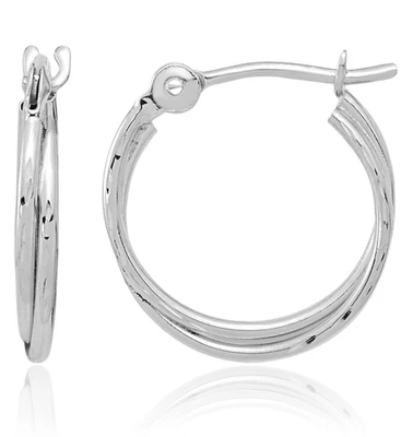 14K Solid White Gold Double Round Large Hoop Earrings - Image 1 of 4
