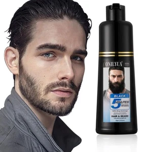 Mens Black Beard Dye Shampoo 5 Minutes, 3 In 1 Gray Reducing Mixing Free Bear... - Picture 1 of 7