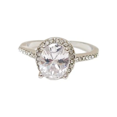 LADIES 18K WHITE GOLD HGE 3CTTW ROUND SHINY CUBIC ZIRCONIA COCKTAIL RING SZ 7.75 - Image 1 of 4