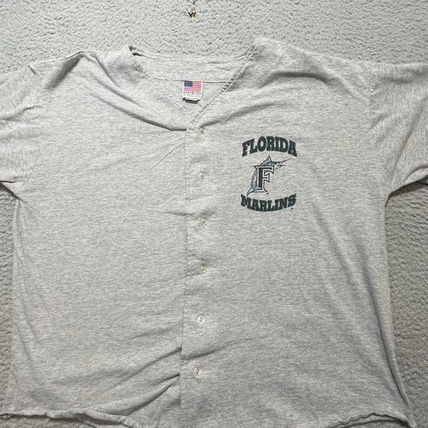 Florida Marlins Flannel Jersey Mens XL Gray Button Up Vintage 90s Made In USA Cover