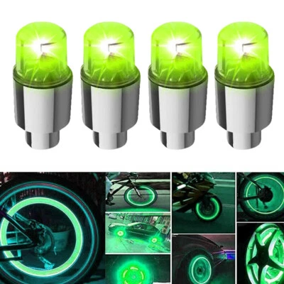 4x Green LED Car Wheel Tire Air Valve Stem Cap Decoration Light Bike Accessories - Image 1 of 4