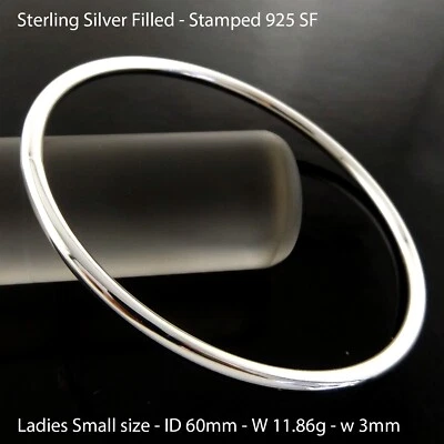 Bangle Real 925 Sterling Silver Filled Solid Twist Ladies Small 60mm Bracelet — 第 1/3 张图片