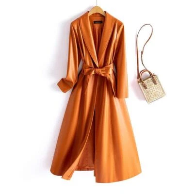 Gabardina de invierno de cuero sintético para mujer Chaqueta larga ajustada Talla grande 4XL Foto 1 de 4