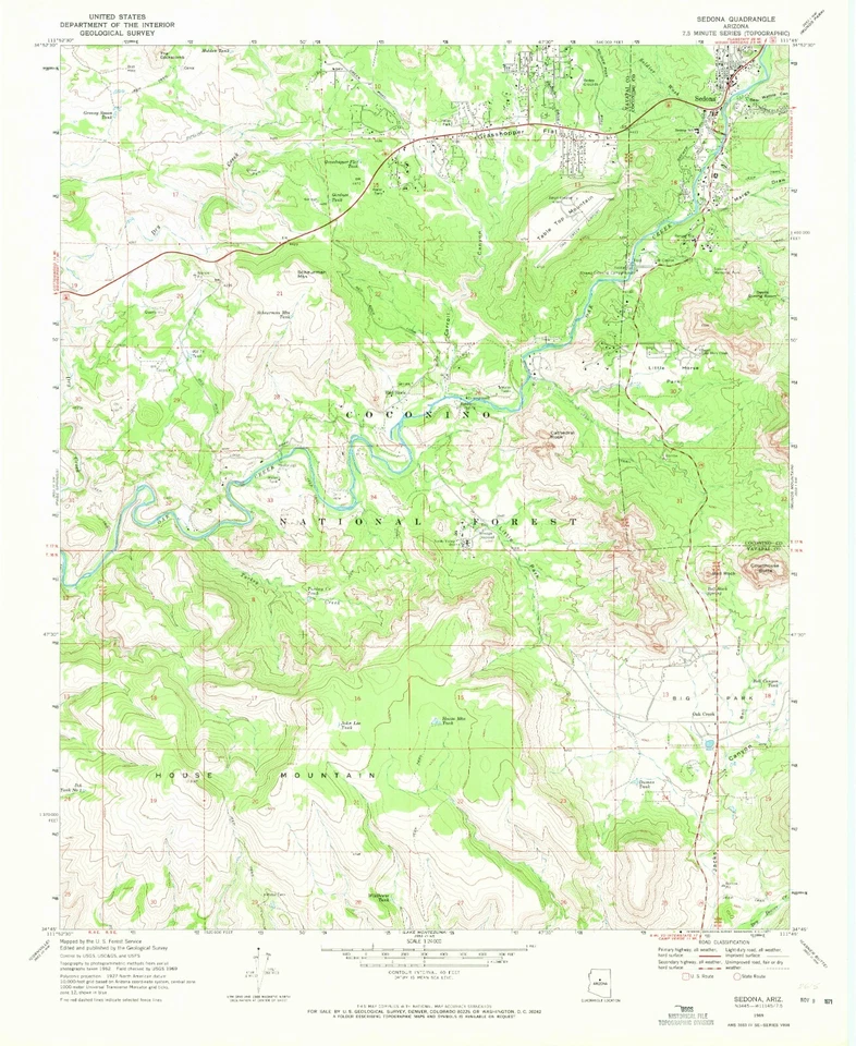 Sedona, AZ - 1969 Vintage Map Print | Red Rock Scenery & Scenic Trails - Image 1 of 1