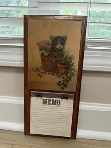Vintage Lacquered Wood Wall Hanging Memo Board Cats Kitty Ivy Plant - Picture 1 of 6