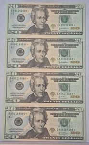 2004 A 20 $ Star Notes Federal Reserve Uncut Sheet of 4 - Bild 1 von 2
