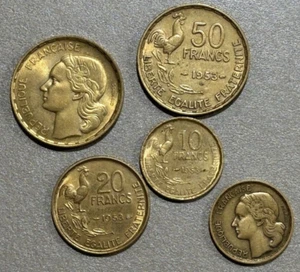 1953 & 1953B France 50/20/10 Francs 5 Coin Lot - Picture 1 of 2