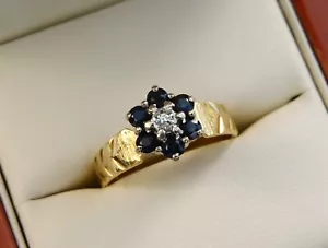 VINTAGE 18 KT GELBGOLD SAPHIR + DIAMANT BLUME RING PFEIL DESIGN 3g - GRÖSSE L - Bild 1 von 12