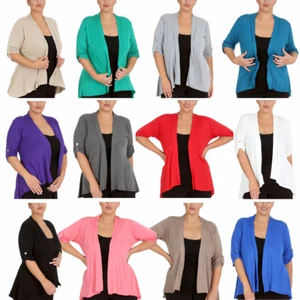 Nouvelle Women Plus Size Open Front Waterfall Cardigan with Button Sleeve Detail - Picture 1 of 37