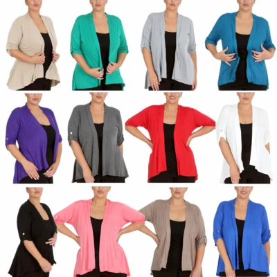 Nouvelle Women Plus Size Open Front Waterfall Cardigan with Button Sleeve Detail - Image 1 of 4