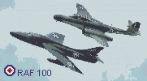 RAF 100 Hunter & Meteor Aeroplanes Cross Stitch Kit by Florashell - Picture 1 of 1