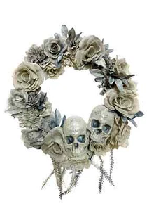 20" Faded Skull & Roses Wreath Halloween Decoration - Picture 1 of 1