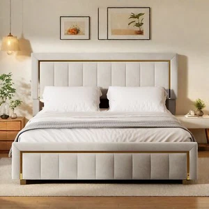 Boxspringbett 140x200cm Doppelbett mit Hydraulisch Stauraumbett Lattenrost Beige - Bild 1 von 12