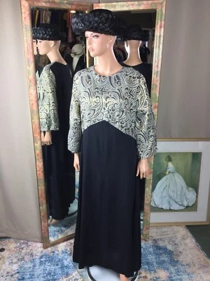 Maxi Vestido Hippy Vintage Talla Grande 1 X Negro Transparente Dorado Gris Hilo Metálico L/S Foto 1 de 4