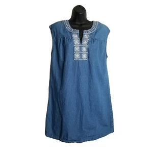 Knox Rose Chambray Dress Size L Embroidered Boho Blue Denim Midi Peasant Style - Picture 1 of 9