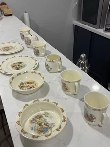 BUNNYKINS by Royal DOULTON 10 PIECE SET Mug, Cup, Plate, Bowl & Coin Bank. - Picture 1 of 11