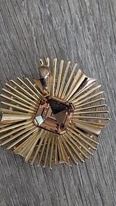 Vintage Trifari goldfarbene Sun Burst Atomic Pin Brosche Mid Century Modern - Bild 1 von 8