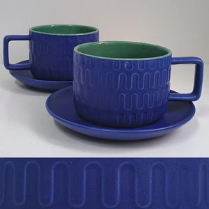 Habitat Architect Studio Cup And Saucer Large Rare X 2 Cobalt Blue - Picture 1 of 19