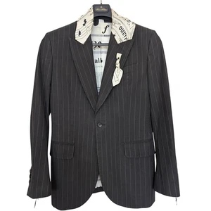 John Galliano SS2006 Pinstripe Newspaper Print Classic Scarf Cotton Blazer EU48 - Picture 1 of 16