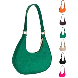 Stylish Crescent Saddle Bag Women's Felt Shoulder Bag with Armpit Handbag - Picture 1 of 46