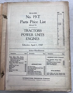 International Harvester- No. 19-T Dealer Parts Price List- 1947 - Picture 1 of 3