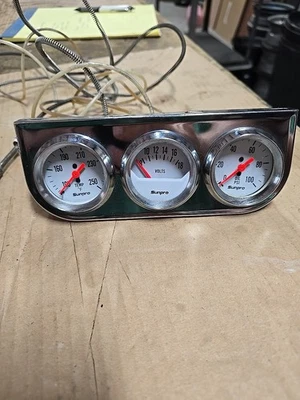 Sunpro 1 1/2" Mechanical Mini Triple Gauge Kit White / Chrome Bezel - Image 1 of 4