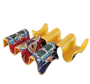 2 Talavera Stil Mehrfarbig Melamin Taco Halter Tabletts Ständer Wende - Bild 1 von 5
