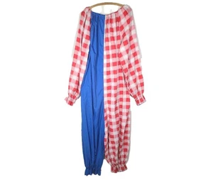 Vtg Clown Costume 60s Adult Size Cotton Blue Red Gingham Gathered Cuffs Ooak - Picture 1 of 9