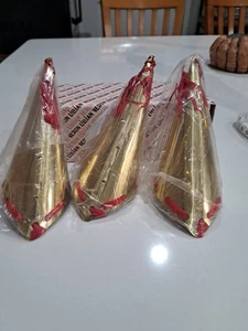 VTG ~ Set Of 3 Lillian Vernon   Brass Cone Christmas Ornaments~ New In BOX! - Picture 1 of 6