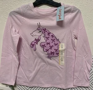 🥥 Cat & Jack Girls' Long Sleeve 'Unicorn' Graphic T-Shirt Size S (6/7)🆕 - Picture 1 of 4