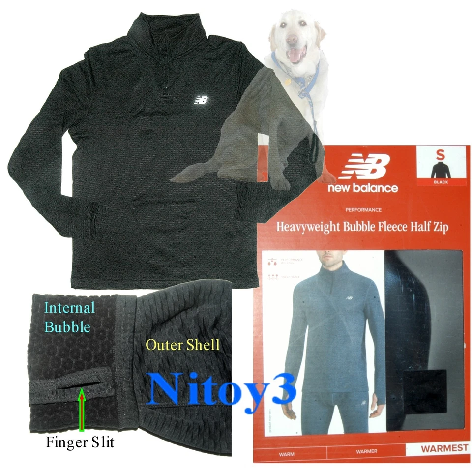 New Balance Half Zip Thermal Base Layer Long Sleeve-Bubble Fleece Men SMALL BLK - Image 1 of 1