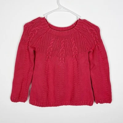 Garnet Hill Girls Kinsley Sweater Crew Neck Cable Knit Pink Pima Cotton Large - Image 1 of 4