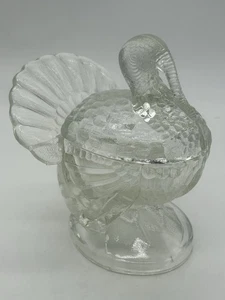 Vintage LE Smith Covered Clear Glass Turkey Candy Dish 7.5” Thanksgiving Hen - Picture 1 of 6