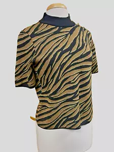 NWT Michael Michael Kors Pullover Sweater Gold Black Zebra Print Mock Neck SZ L - Picture 1 of 12