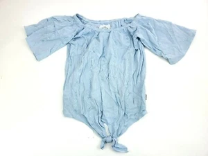 T2Love Blue Short Sleeve Front Tie Embroidered Blouse Top Size 12 - Picture 1 of 6