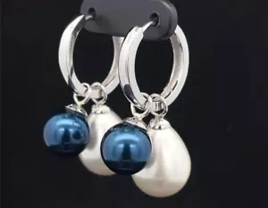 JEWELLERY HUNTING CHANGE HOOP EARRINGS 925/- SILVER RHODIUM PLATED WITH SHELL SEED BEADS - Picture 1 of 5