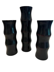 Set/3 Solid Wood Bamboo Stalk Pillar Candle Holders 16” & 12” Coastal Tropical - Picture 1 of 6