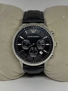 Emporio Armani AR2434 Men's Black Leather Strap Analog Dial Quartz Watch EY482 - Picture 1 of 12