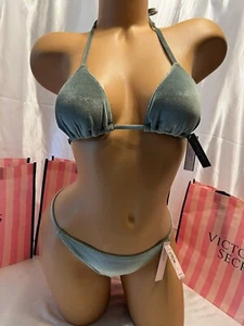 Victorias Secret Swim Suit Triangle Velvet W/Brazilian Bottoms large Sage Green - Picture 1 of 6