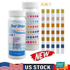 6 in 1 Chlorine Dip Test Strips Hot Tub SPA Swimming Pool PH Tester Paper - Picture 1 of 18
