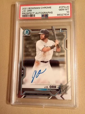 2021 Bowman Chrome Prospect J.D. Orr AUTOGRAPH #CPA-JO Graded PSA 10 GEM MINT - Image 1 of 2