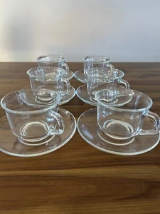 Vintage Arcoroc France Clear Glass Tea Coffee Cups & Saucers Set of 6 - Picture 1 of 7