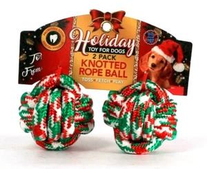 Bow Wow Pet Holiday Toy For Dogs 2 Pack Knotted Rope Ball Toss Fetch Play - Picture 1 of 1